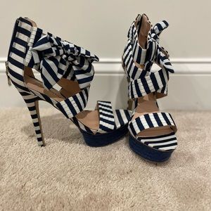 Navy Blue and white striped heels, size 7 1/2